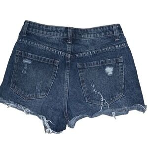 YOLO Womens High Waisted Distressed Denim Shorts Dark Wash YG5905-2A Size Small